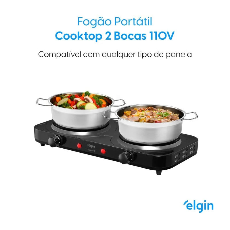 Fogão elétrico de mesa 2 pratos 2.000 watts - Cook For Two Elgin